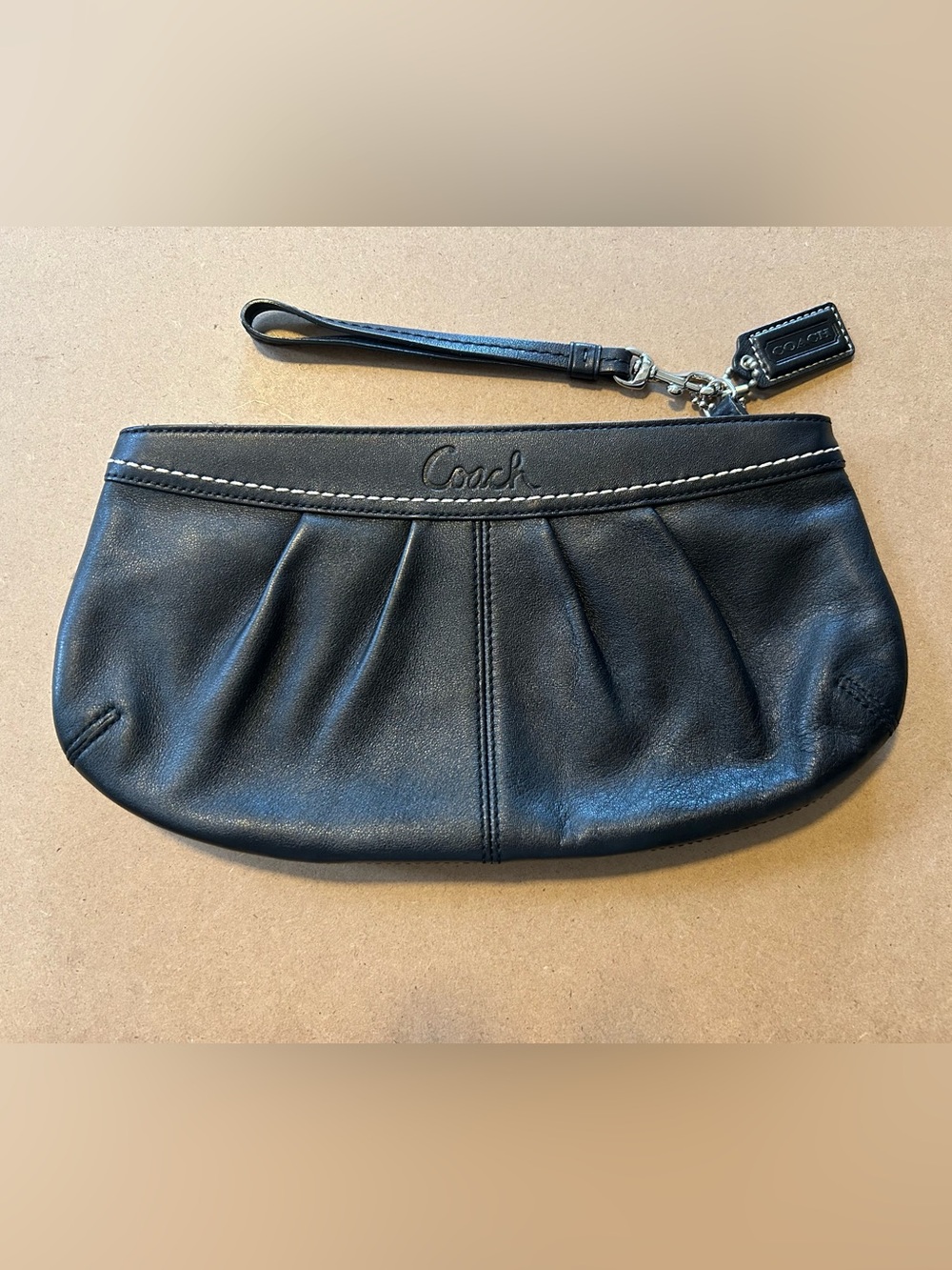 Coach Pleated Black Leather Wristlet